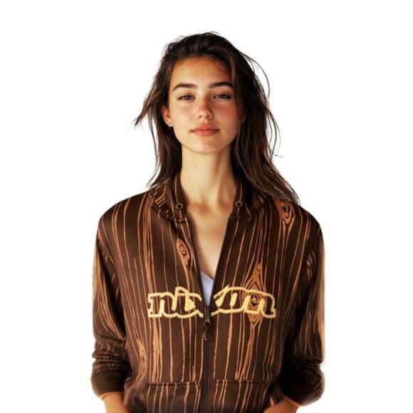 Nixon Jackets & Blazers - Nixon Woodgrain Print Zip Hoodie Brown Streetwear Lightweight Jacket, Large NWT